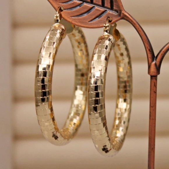 Jewelry - NEW 18K Gold Big Vintage Hoop Textured Drop Earrings 2 inch Hoops